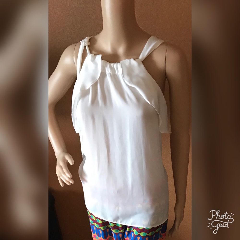 NWT Max Studio Tie Neck Ruffle Trim Blouse Top